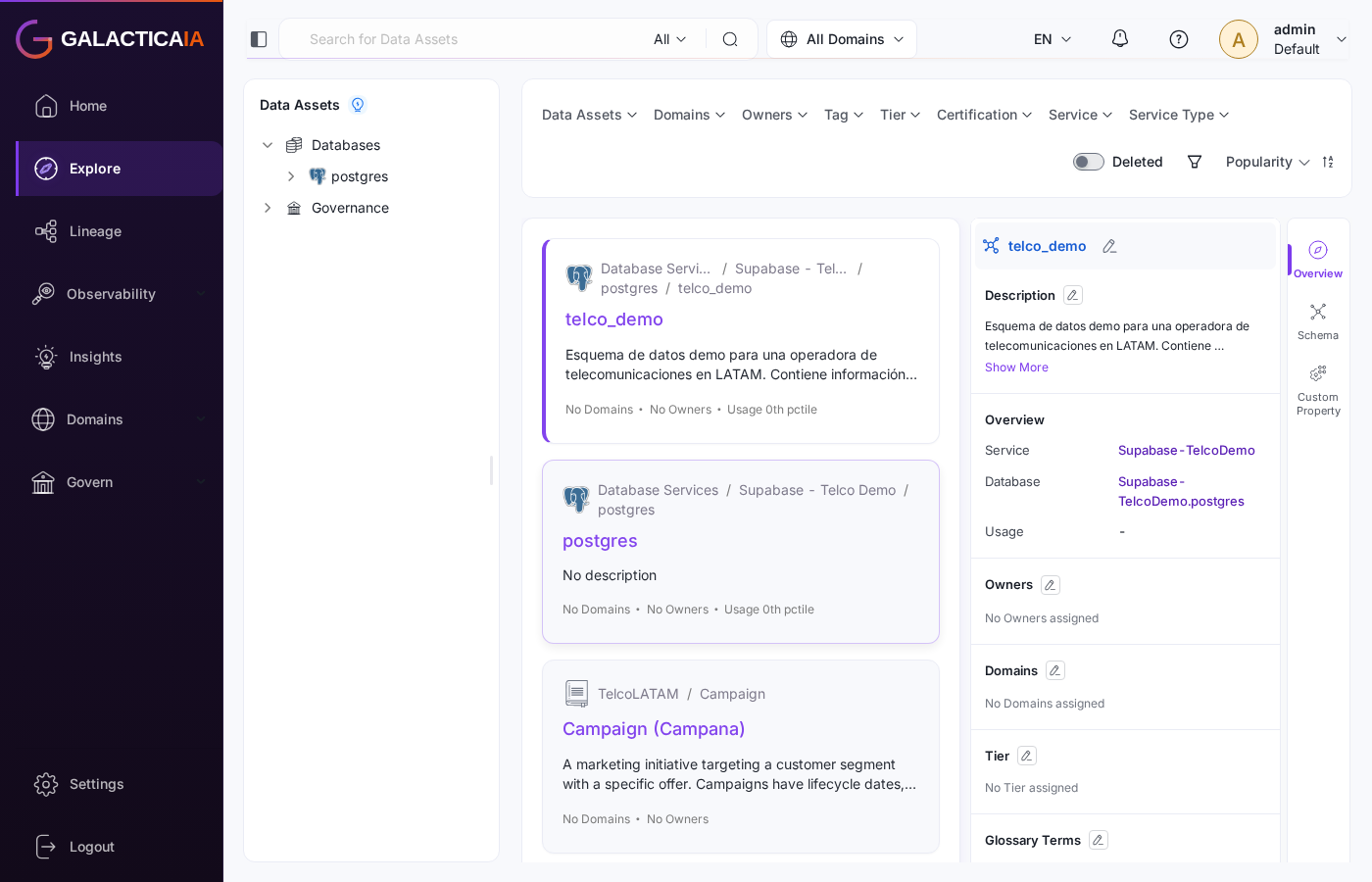 Catálogo de datos en OpenMetadata — todos los activos en un solo lugar con contexto de negocio
